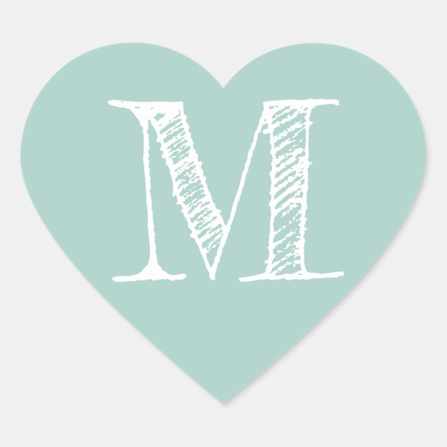 Modern Script Monogram Initial Pastel Blue Heart Sticker (Front)