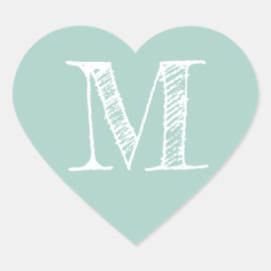 Modern Script Monogram Initial Pastel Blue Heart Sticker