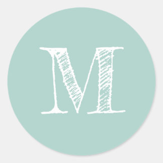 Modern Script Monogram Initial Pastel Blue Label