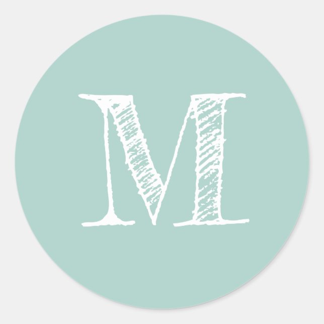 Modern Script Monogram Initial Pastel Blue Label (Front)