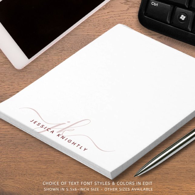 Modern Script Monogram Initials Burgundy Minimal Notepad (Creator Uploaded)