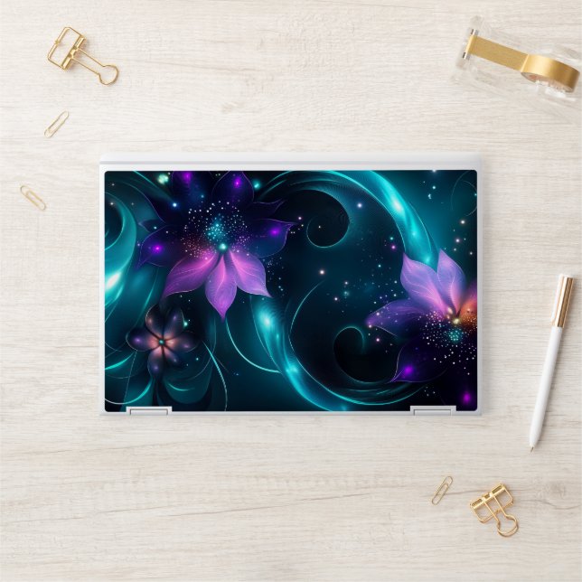 modern script monogram initials minimal black gold HP laptop skin (Desk)