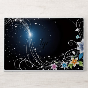 modern script monogram initials minimal black gold HP laptop skin