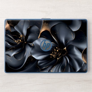 modern script monogram initials minimal black gold HP laptop skin