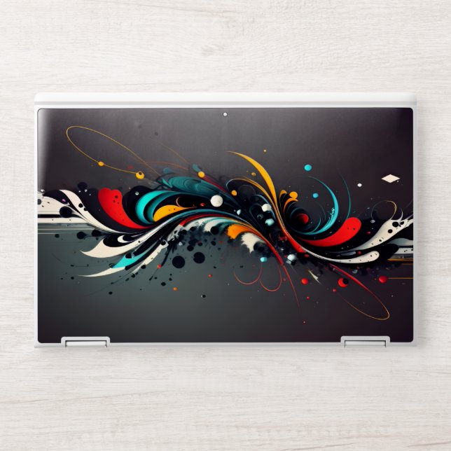 modern script monogram initials minimal black gold HP laptop skin (Front)