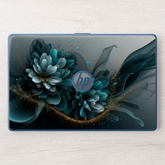 modern script monogram initials minimal black gold HP laptop skin (Front)