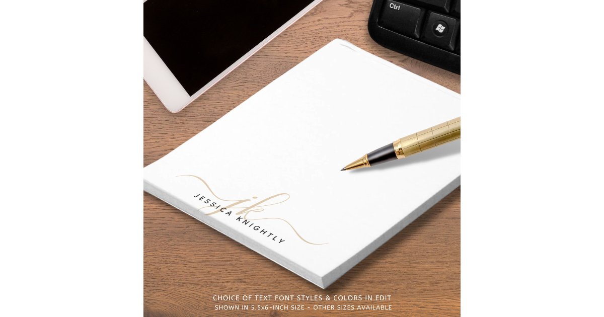 Modern Script Monogram Initials Minimal Gold Notepad | Zazzle
