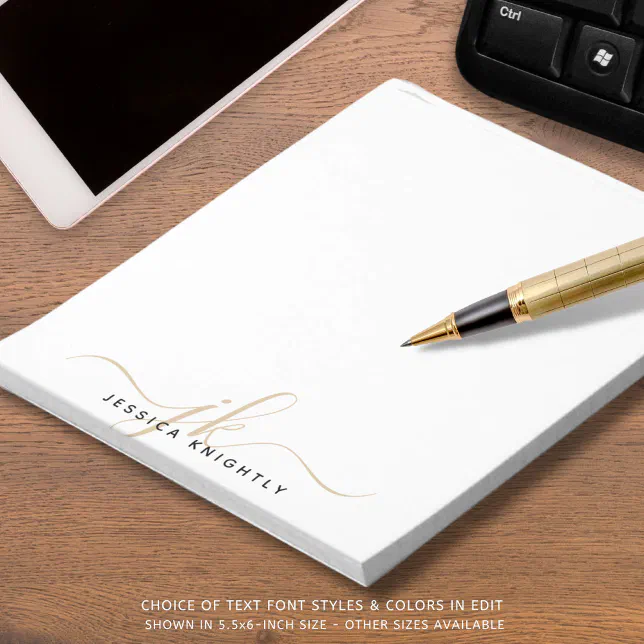 Modern Script Monogram Initials Minimal Gold Notepad | Zazzle
