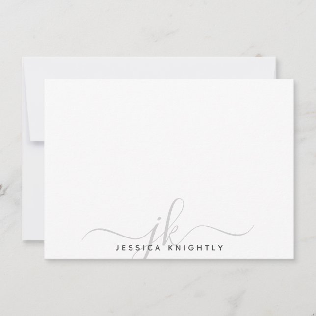 Modern Script Monogram Initials Minimal Gray Note Card (Front)