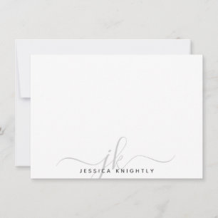 Modern Script Monogram Initials Minimal Gray Note Card