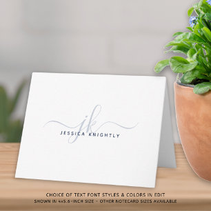 Modern Script Monogram Initials Minimal Navy Blue Note Card