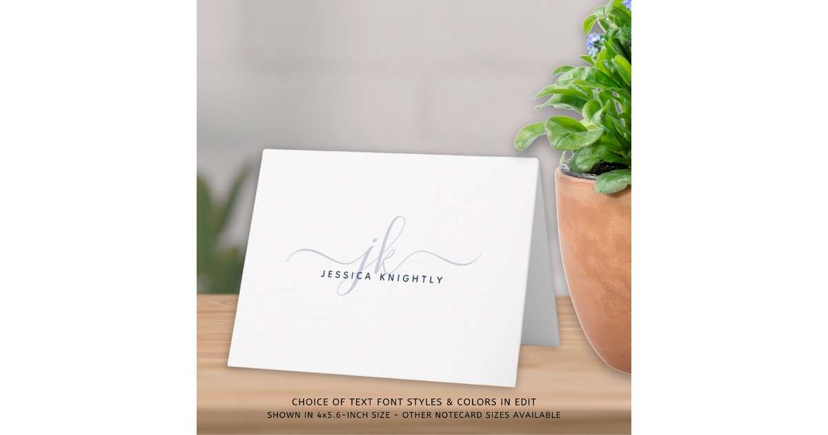 Modern Script Monogram Initials Minimal Navy Blue Note Card | Zazzle