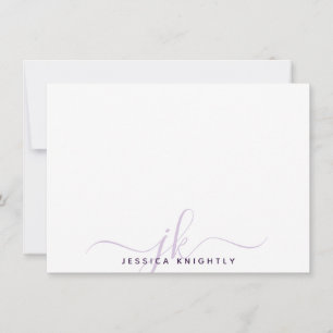 Modern Script Monogram Initials Minimalist Purple Note Card