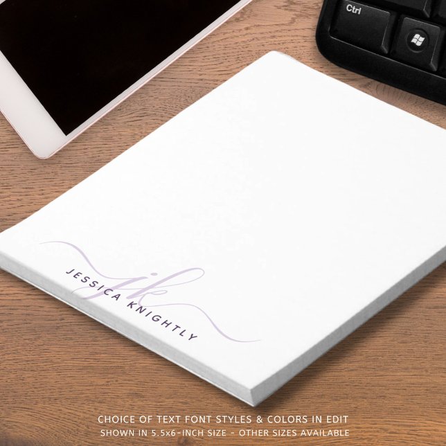 Modern Script Monogram Initials Minimalist Purple Notepad (Creator Uploaded)