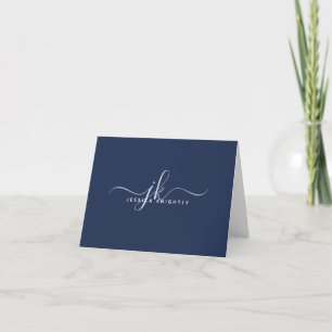 Modern Script Monogram Initials Navy Blue Note Card