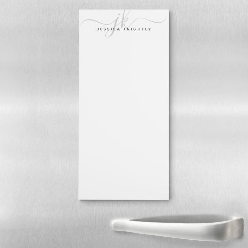 Modern Script Monogram Initials Silver Gray Magnetic Notepad