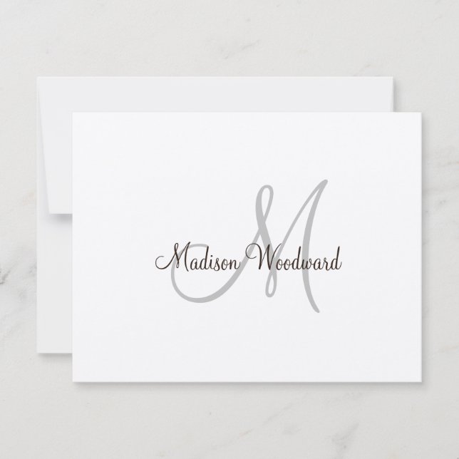 Modern Script Monogram Kraft Flat Note Card (Front)