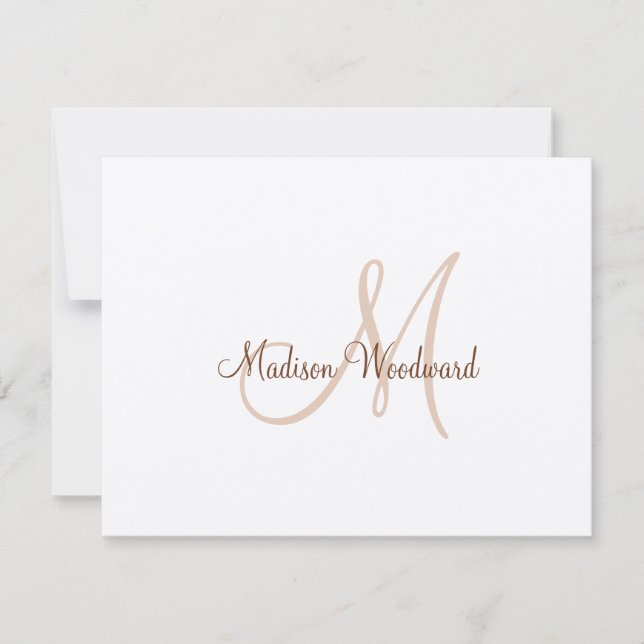 Modern Script Monogram Kraft Flat Note Card (Front)