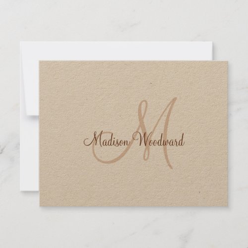 Modern Script Monogram Kraft Flat Note Card