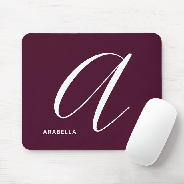 Modern Script Monogram Letter A Burgundy Mouse Pad (With Mouse)