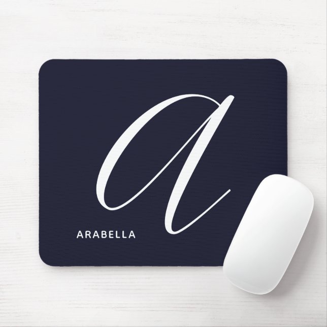 Modern Script Monogram Letter A Navy Blue Mouse Pad (With Mouse)
