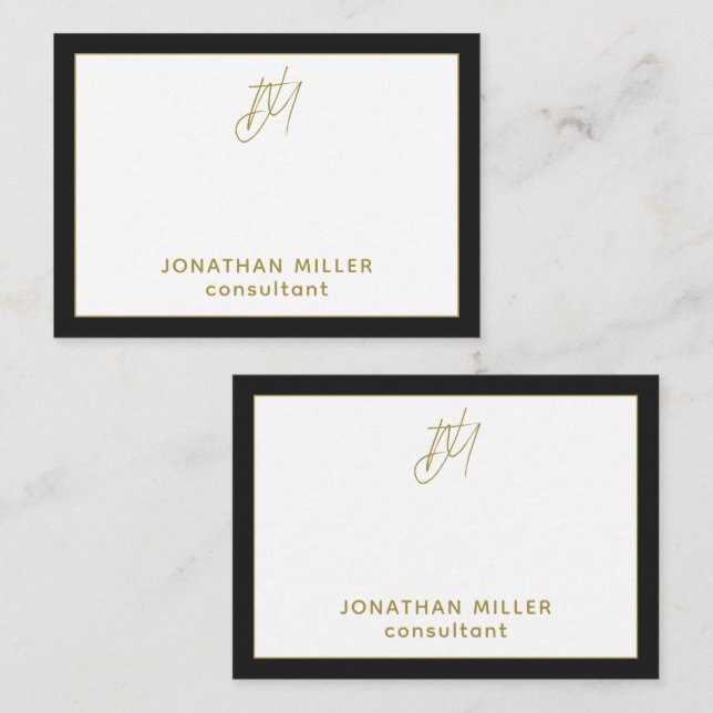 Modern Script Monogram Name and Title Note Card (Front/Back)