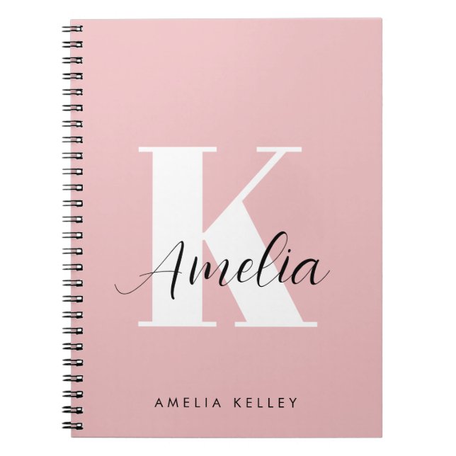 Modern Script Monogram Pink Notebook (Front)
