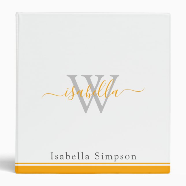 Modern Script Monogram Professional Orange 3 Ring Binder (Front)