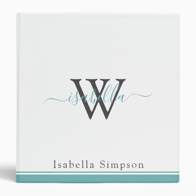 Modern Script Monogram Professional Teal 3 Ring Binder (Front)