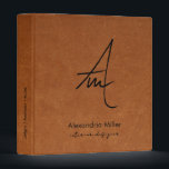 Modern Script Monogram Sable Leather 3 Ring Binder<br><div class="desc">Simple monogrammed binder features a modern design with brushed script initials on sable brown leather look textured background. Monogram initials are layered to create a unique design for you. Custom name presented in the lower thirds in simple stylish font with title role position or custom text in elegant script. A...</div>