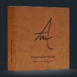Modern Script Monogram Sable Leather 3 Ring Binder<br><div class="desc">Simple monogrammed binder features a modern design with brushed script initials on sable brown leather look textured background. Monogram initials are layered to create a unique design for you. Custom name presented in the lower thirds in simple stylish font with title role position or custom text in elegant script. A...</div>
