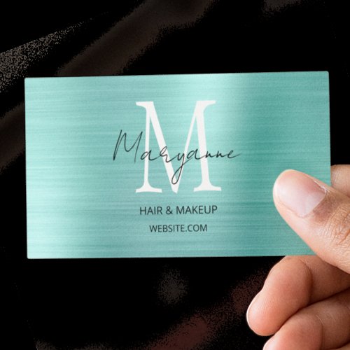 Modern Script Monogram Turquoise Business Card