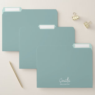 Modern Script Monogram Turquoise Mint Green Name File Folder