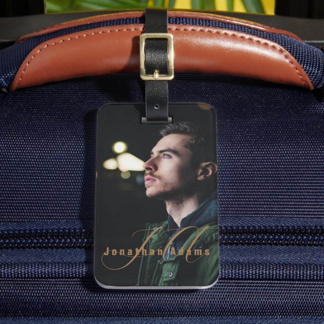 Modern Script Monogrammed Full Photo Luggage Tag (Front Insitu 2)