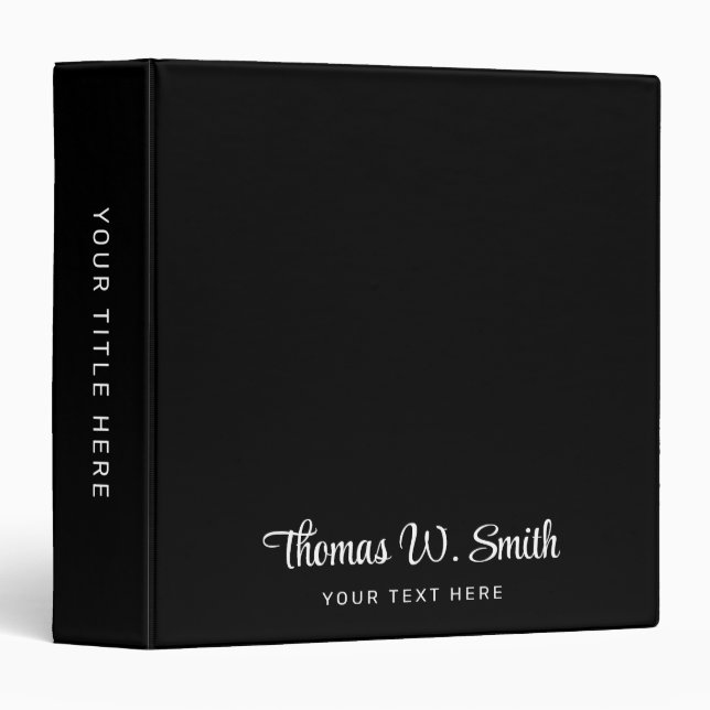 Modern Script Monogrammed Professional Black 3 Ring Binder (Front/Spine)