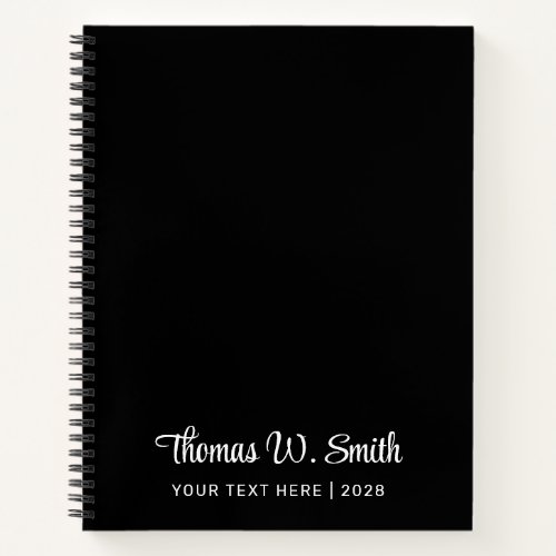 Modern Script Monogrammed Professional Black Notebook