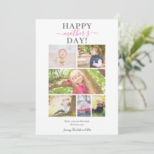 Modern script mothers day 6 photo collage poem card