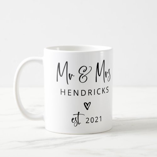 Modern Script  Mr and Mrs Wedding Established Coffee Mug