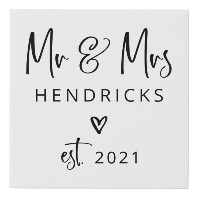 Modern Script | Mr and Mrs. Wedding Established Faux Canvas Print (Front)