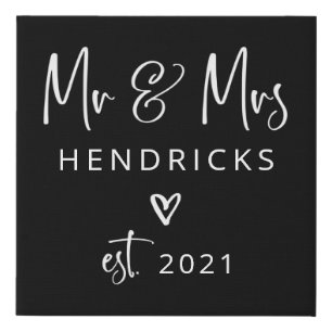Modern Script   Mr and Mrs. Wedding Established Faux Canvas Print