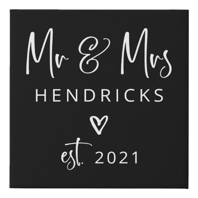 Modern Script | Mr and Mrs. Wedding Established Faux Canvas Print (Front)