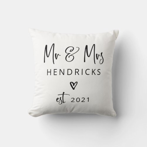 Modern Script  Mr and Mrs Wedding Established Throw Pillow