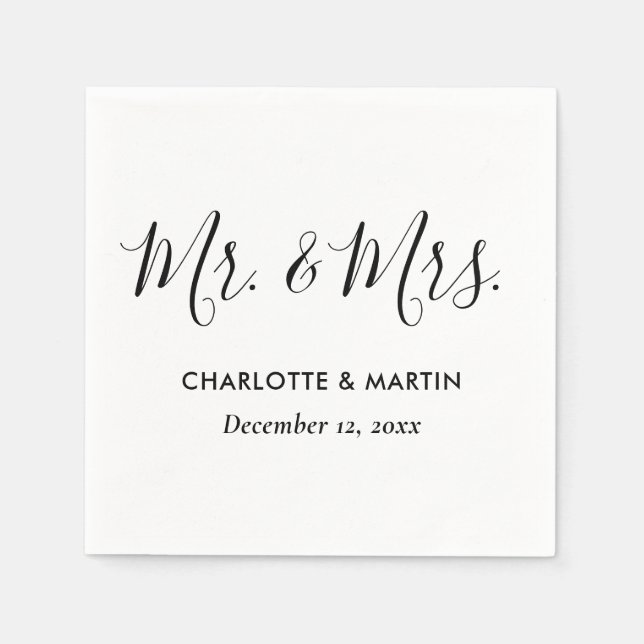 Modern Script Mr. and Mrs. Wedding Napkins (Front)