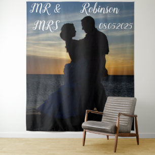 Modern Script Mr & Mrs Wedding Backdrop banner