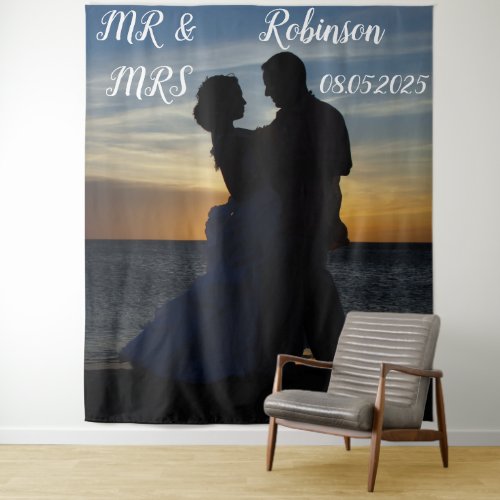 Modern Script Mr  Mrs Wedding Backdrop banner