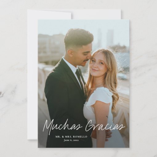 Modern Script Muchas Gracias Photo Wedding Thank You Card | Zazzle