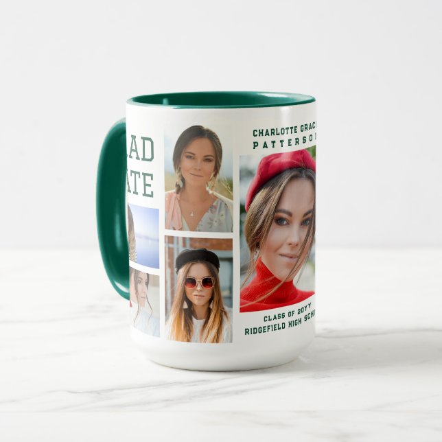 Modern Script Multi Photo Graduation Graduate Mug (Front Left)