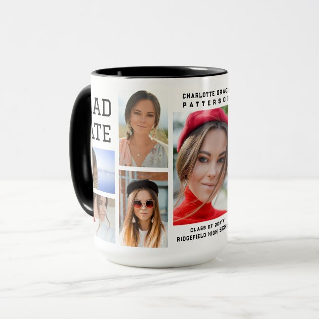 Modern Script Multi Photo Graduation Graduate Mug (Front Left)