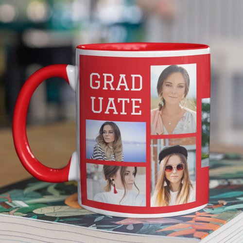Modern Script Multi Photo Graduation Graduate Mug