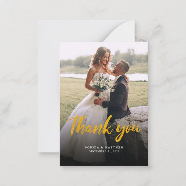 Modern Script Multi Photo Wedding Thank You Note Card (Front)